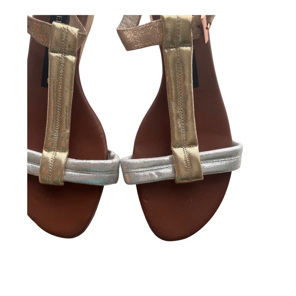 Matt Bernson Metallic Leather‎ Wedge Sandals Gold Silver Rose Gold Womens 8